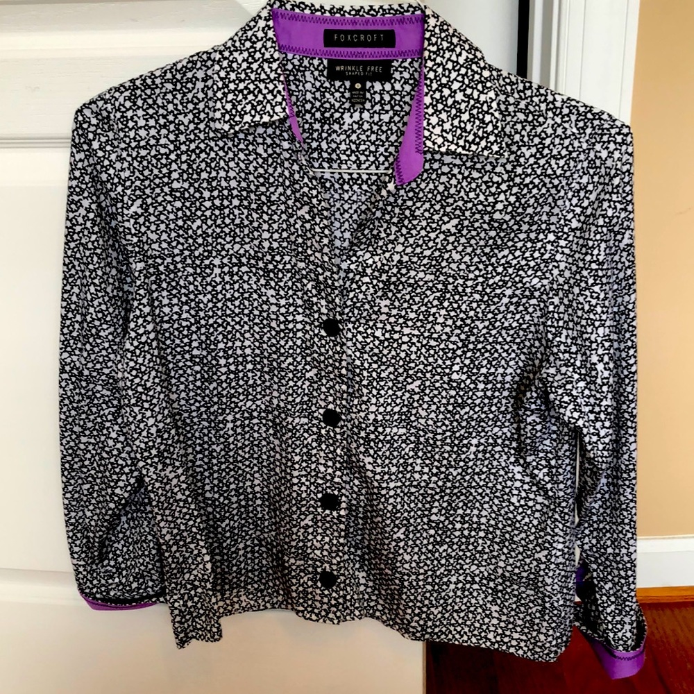 Foxcroft Black and White Button Down Blouse - Picture 1 of 9
